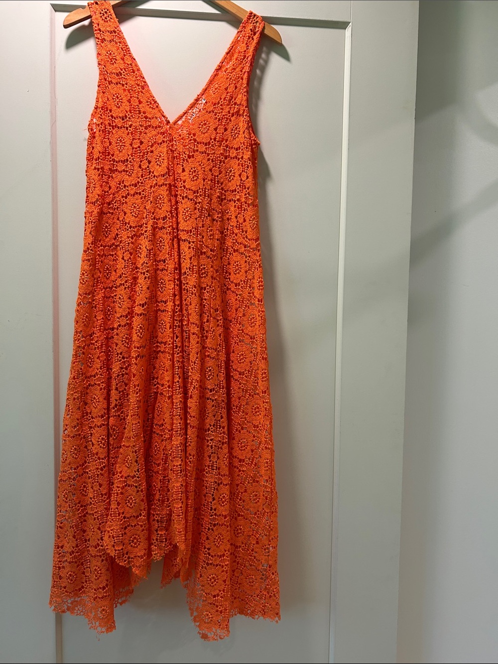 Zara Orange Crochet Asymmetrical V-Neck Dress
